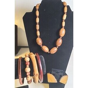 Vintage BULK Lot Wooden Jewelry Necklace Earrings & Bracelets Hippie Natural